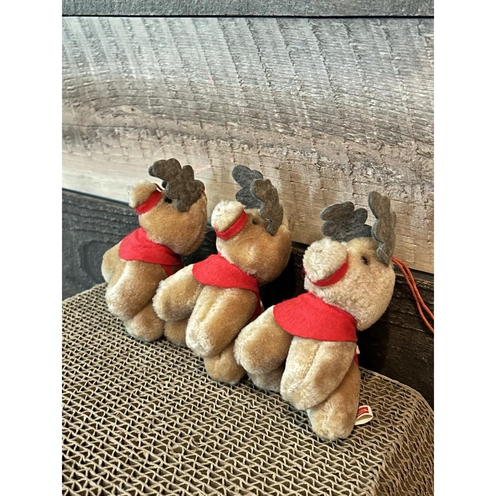 Vintage 1985 McDonalds Coca Cola Plush Reindeer Christmas Tree Ornament Lot Of 3 - Picture 2 of 8